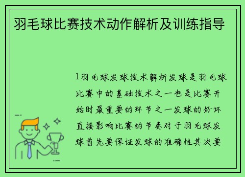 羽毛球比赛技术动作解析及训练指导