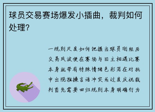 球员交易赛场爆发小插曲，裁判如何处理？