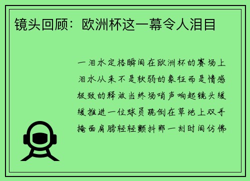 镜头回顾：欧洲杯这一幕令人泪目